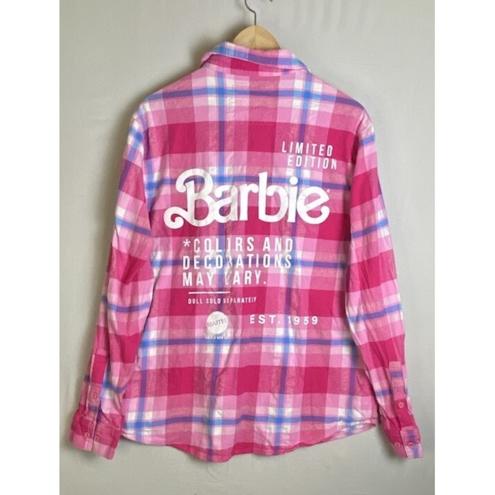 Cakeworthy Shirt Unisex Size L Pink Flannel Plaid Mattel Barbie Limited Edition